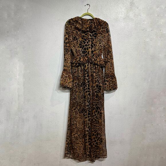 Danity Brown Leopard Print Maxi Dress Sz M - Picture 2 of 13